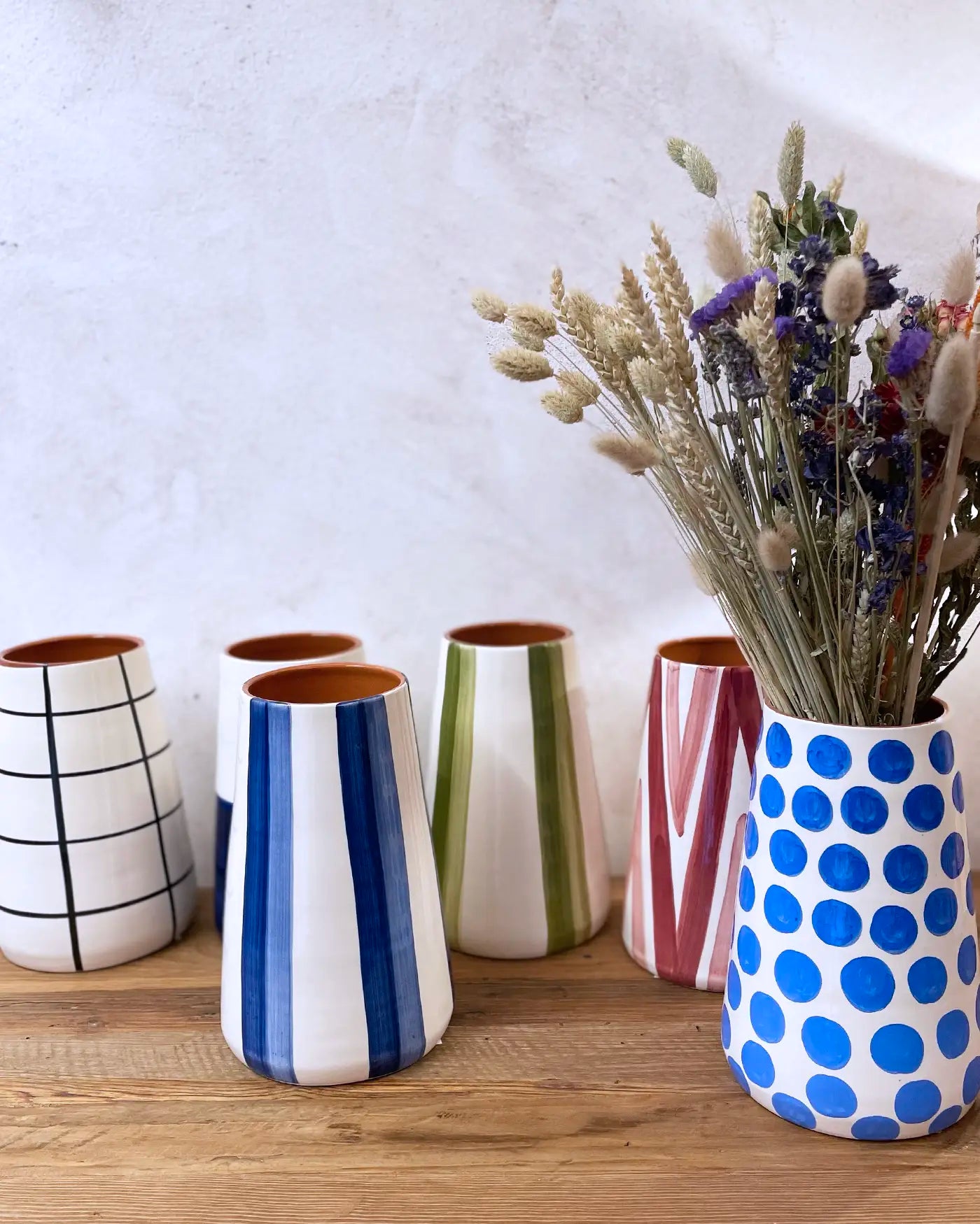 XL Blue Striped Handmade Vase