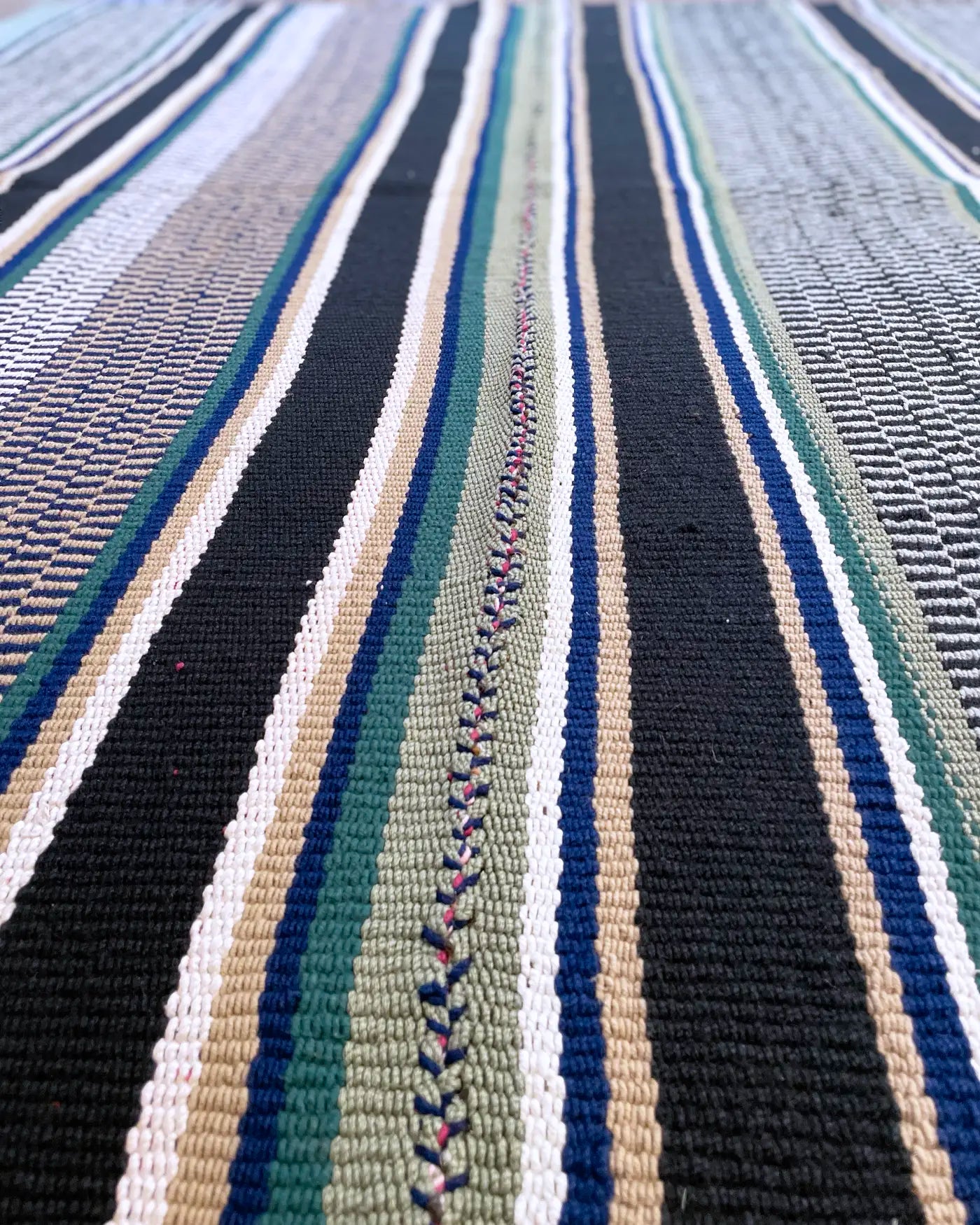 Alfombra Artesanal de Lana Verde y Azul 190x166