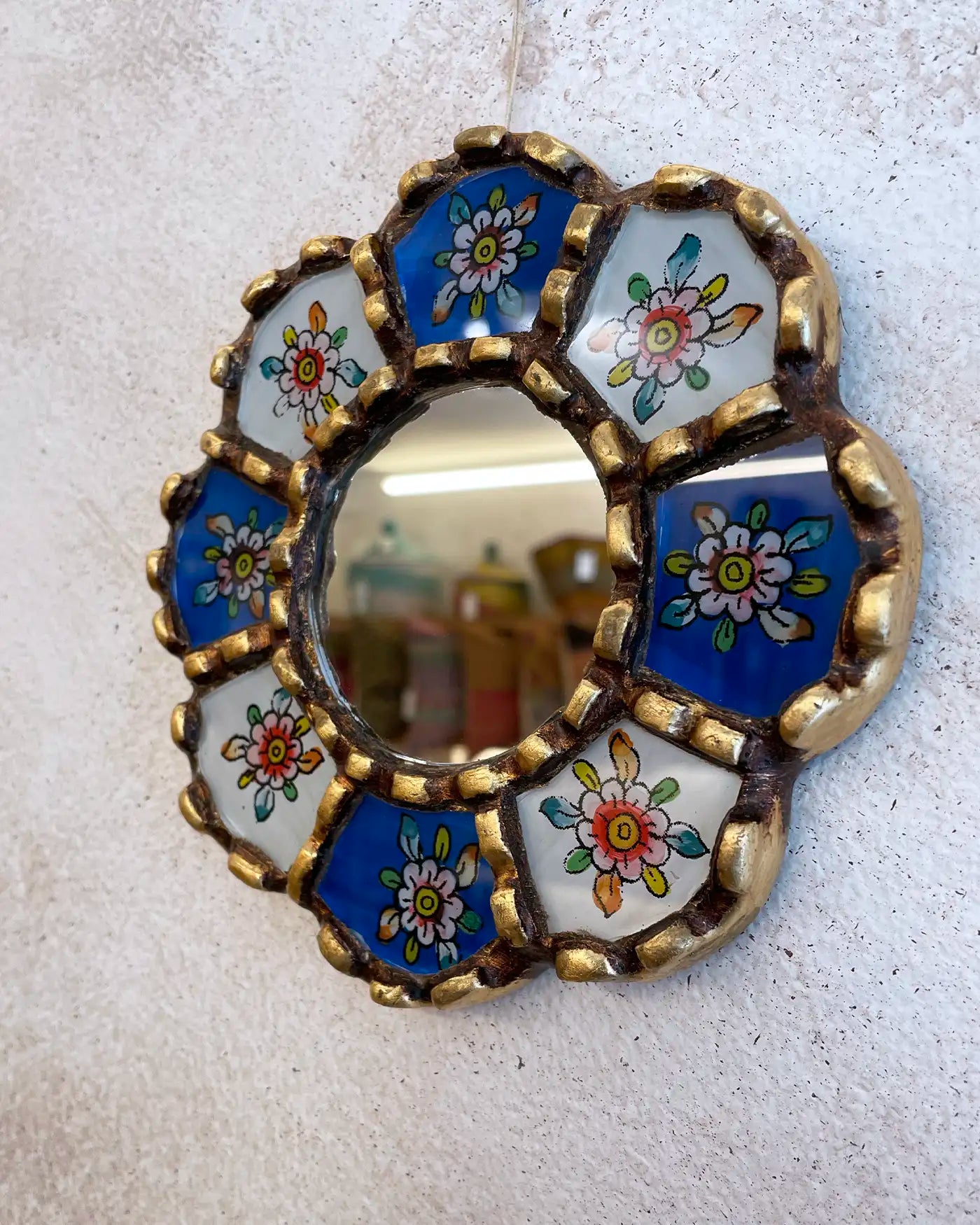Espejo Peruano Pintado a Mano Azul y Blanco