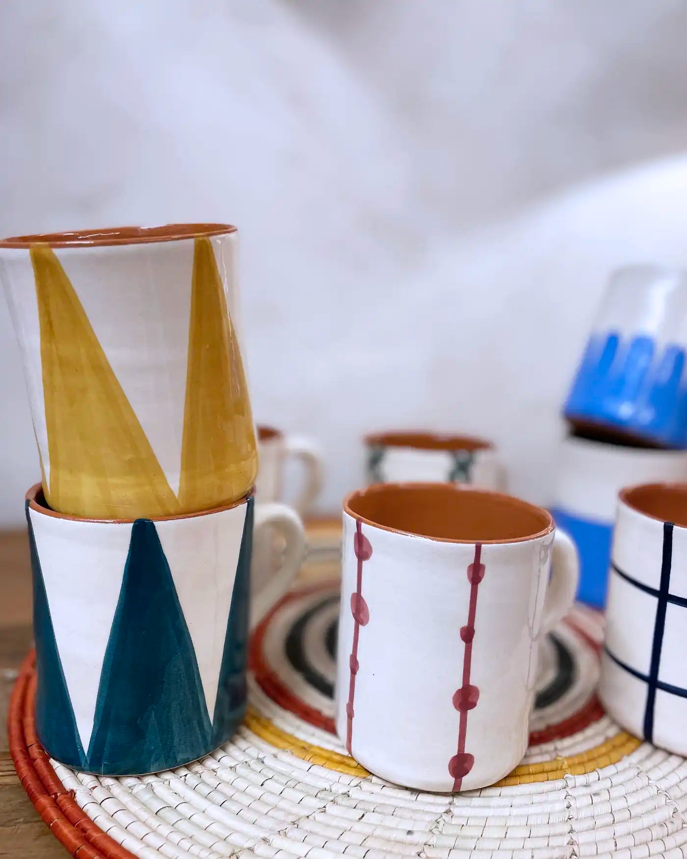 Ethnic Triangles Mustard Yellow Handmade Cup