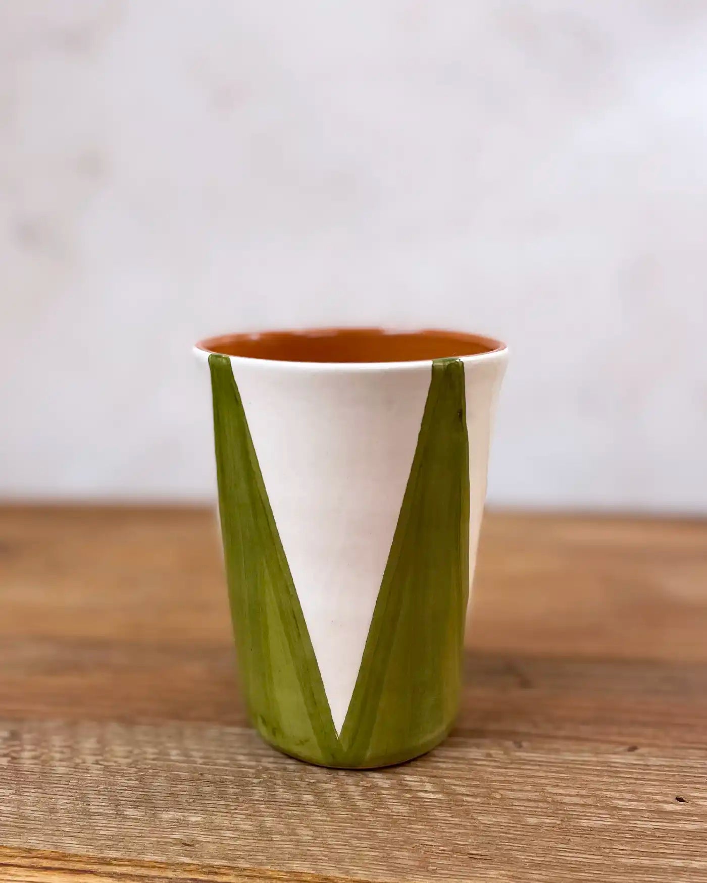 Vaso Artesanal Cerámica Triángulos Verde