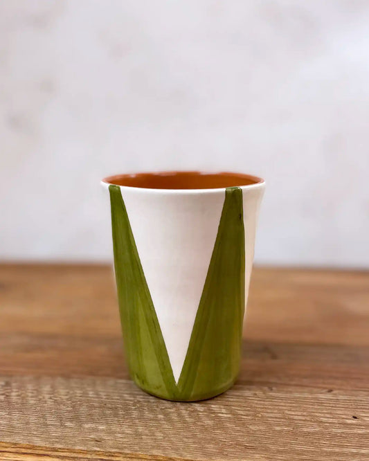 Vaso Artesanal Cerámica Triángulos Verde