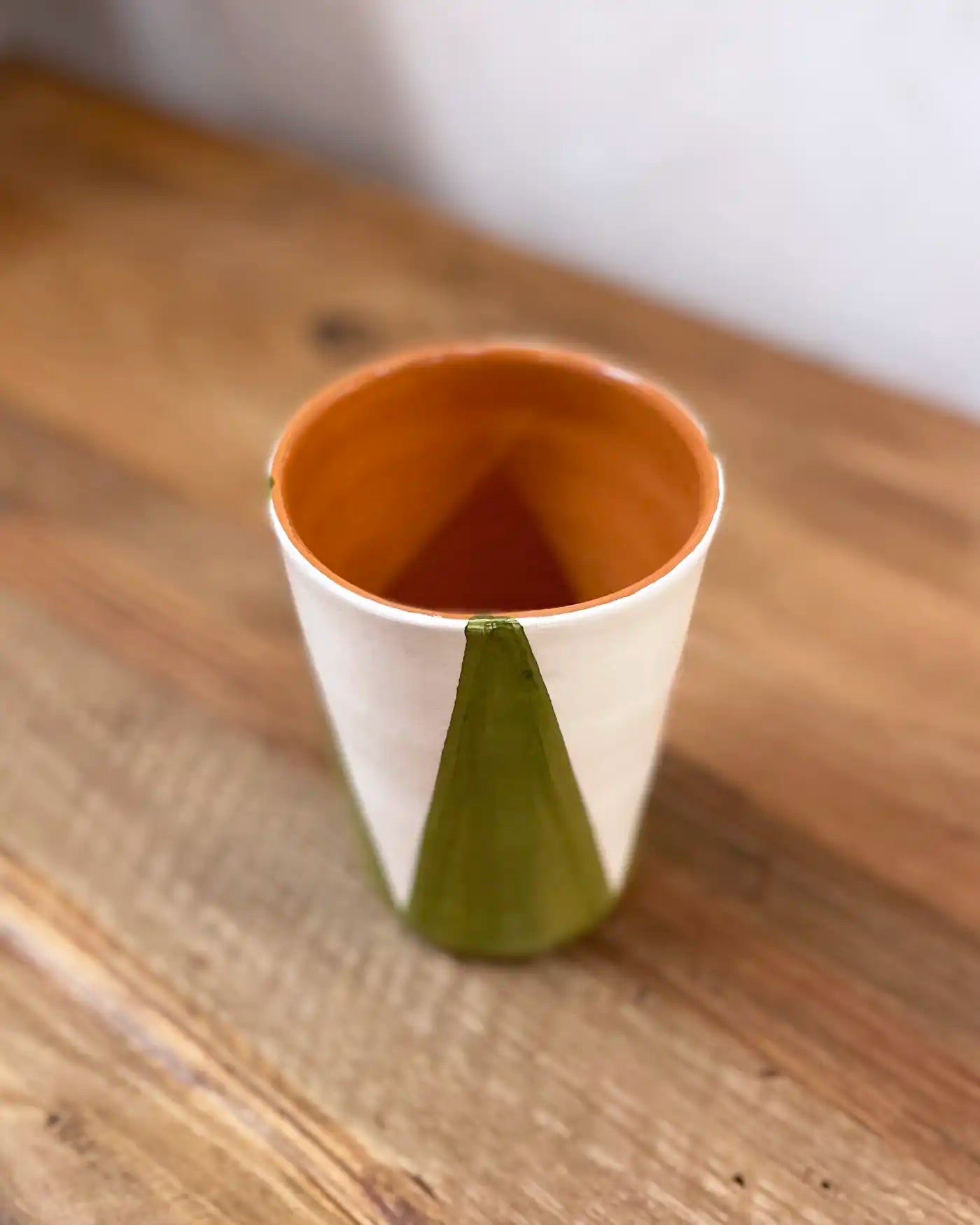 Vaso Artesanal Cerámica Triángulos Verde