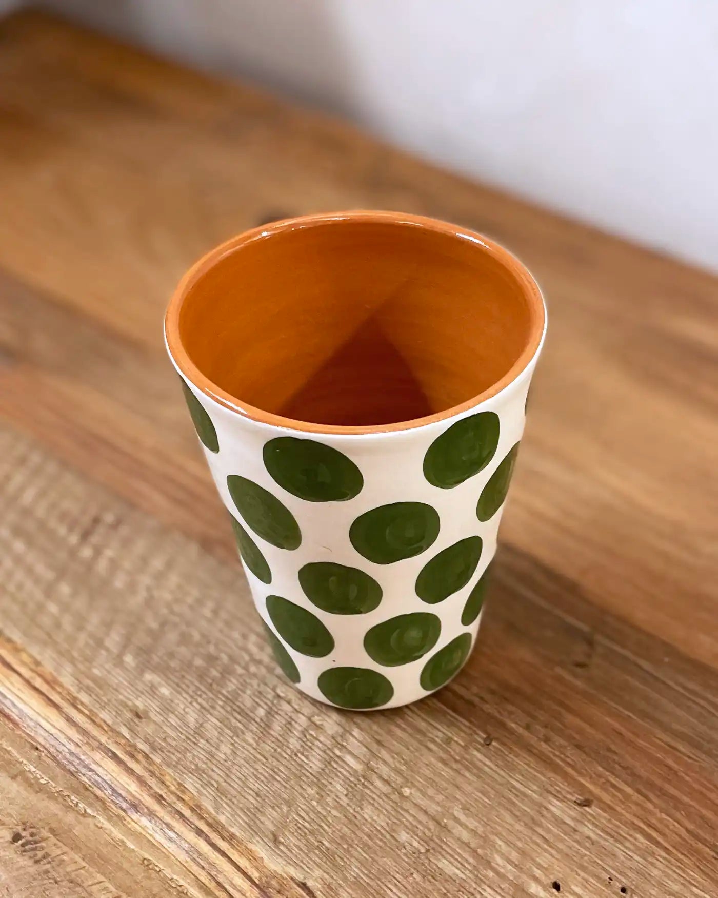 Vaso Artesanal Cerámica Lunares Verde