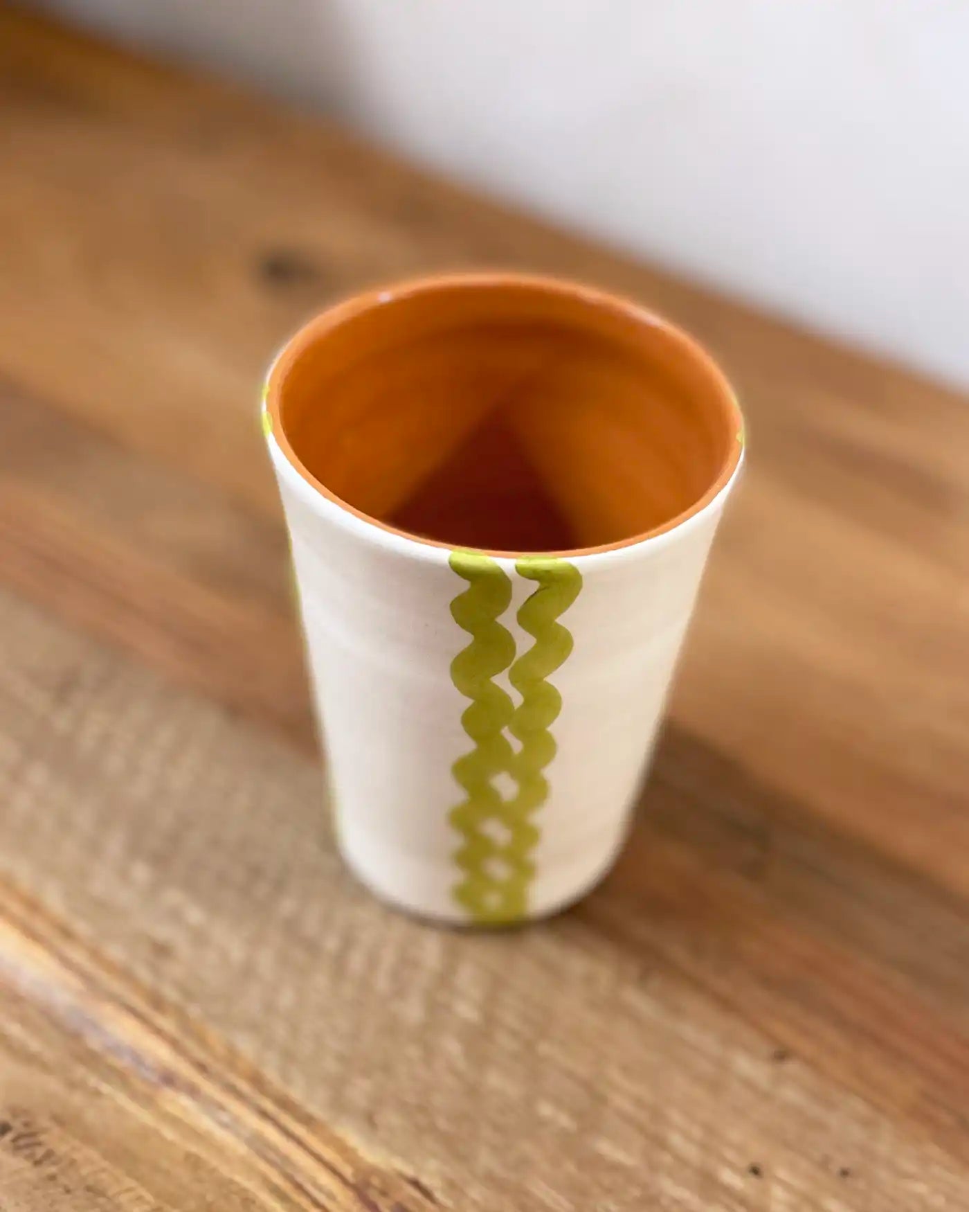 Handcrafted Ceramic Cup Orange Checkered