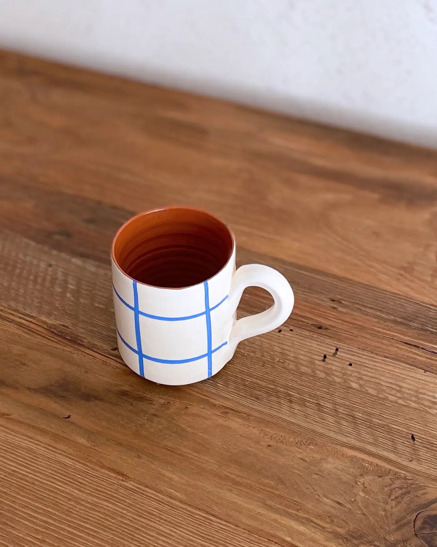 Taza de Cerámica Artesanal Cuadros Azul Celeste