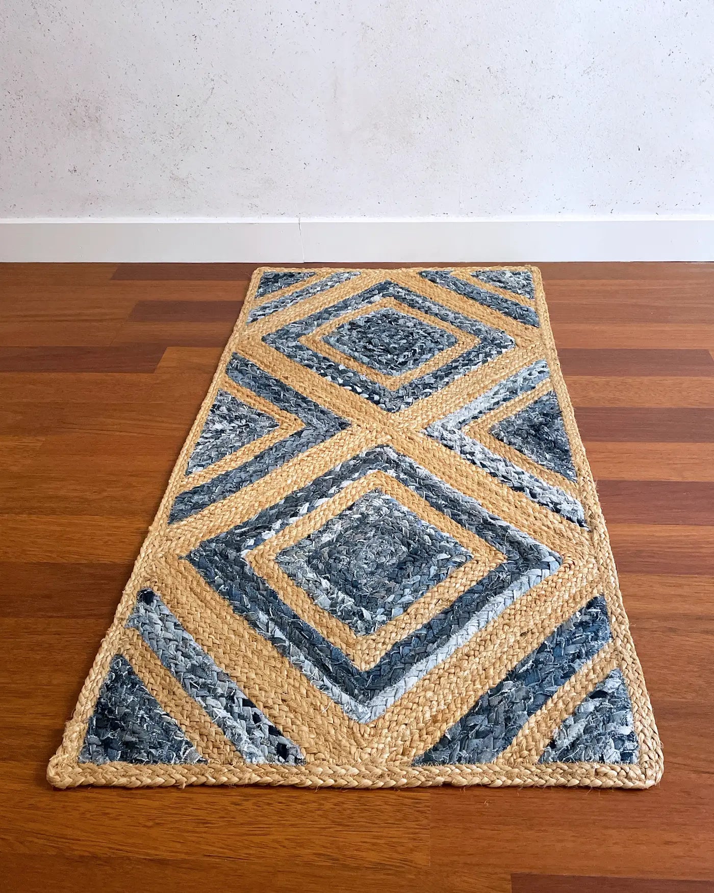 Alfombra Artesanal de Yute y Algodón Azul