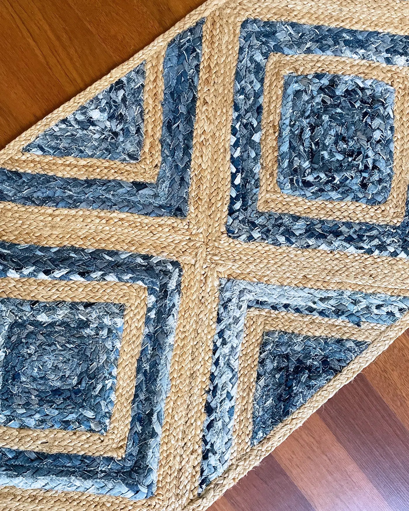 Alfombra Artesanal de Yute y Algodón Azul