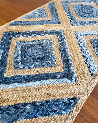 Alfombra Artesanal de Yute y Algodón Azul