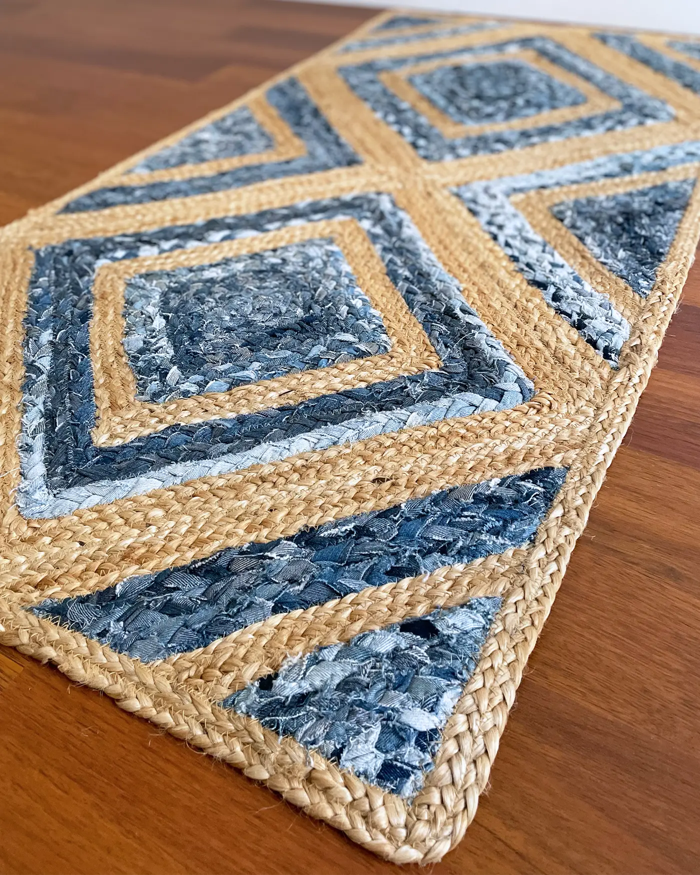 Alfombra Artesanal de Yute y Algodón Azul