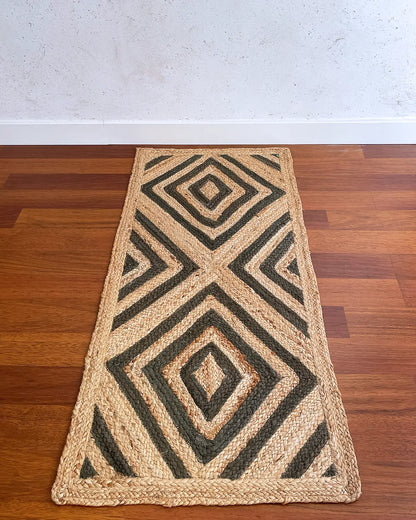 Alfombra Artesanal de Yute Natural y Verde
