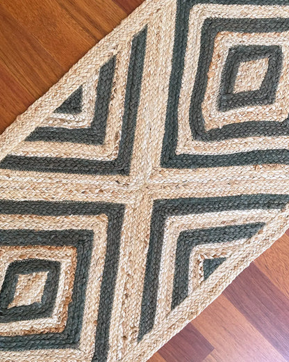 Alfombra Artesanal de Yute Natural y Verde