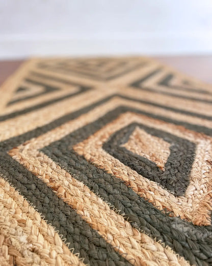 Alfombra Artesanal de Yute Natural y Verde