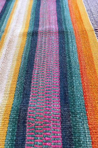 Alfombra étnica a rayas multicolor 154x130 cm