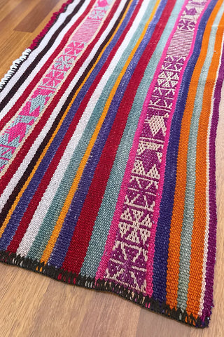 Alfombra peruana de pasillo rojo y lila 145x76 cm