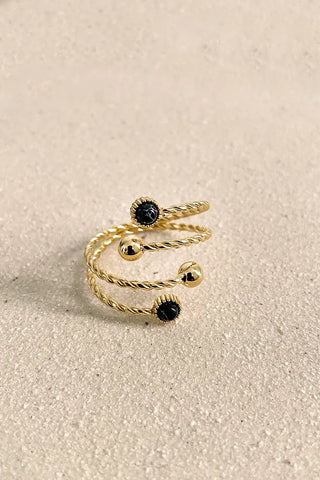 Anillo ajustable dorado Lía - Negro
