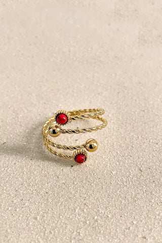Anillo ajustable dorado Lía - Rojo