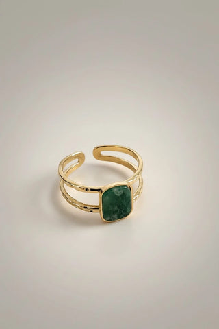 Anillo ajustable dorado Elena - Verde