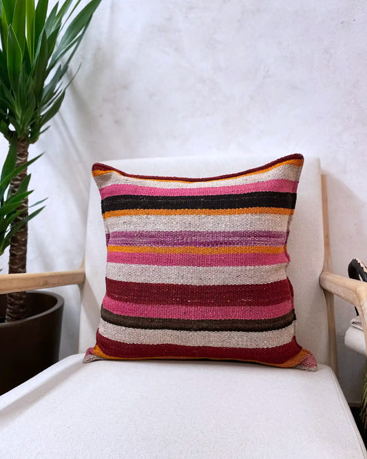 Peruvian Striped Cushion Brown and Pink 50x50