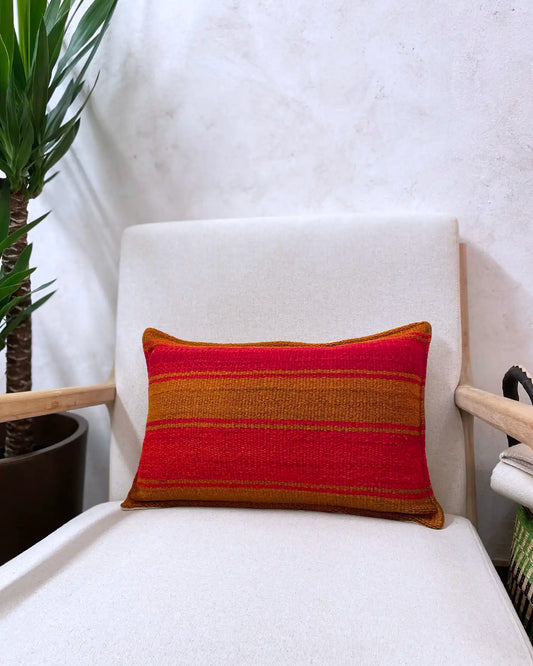 Peruvian Handmade Red and Orange Striped Cushion 30x50