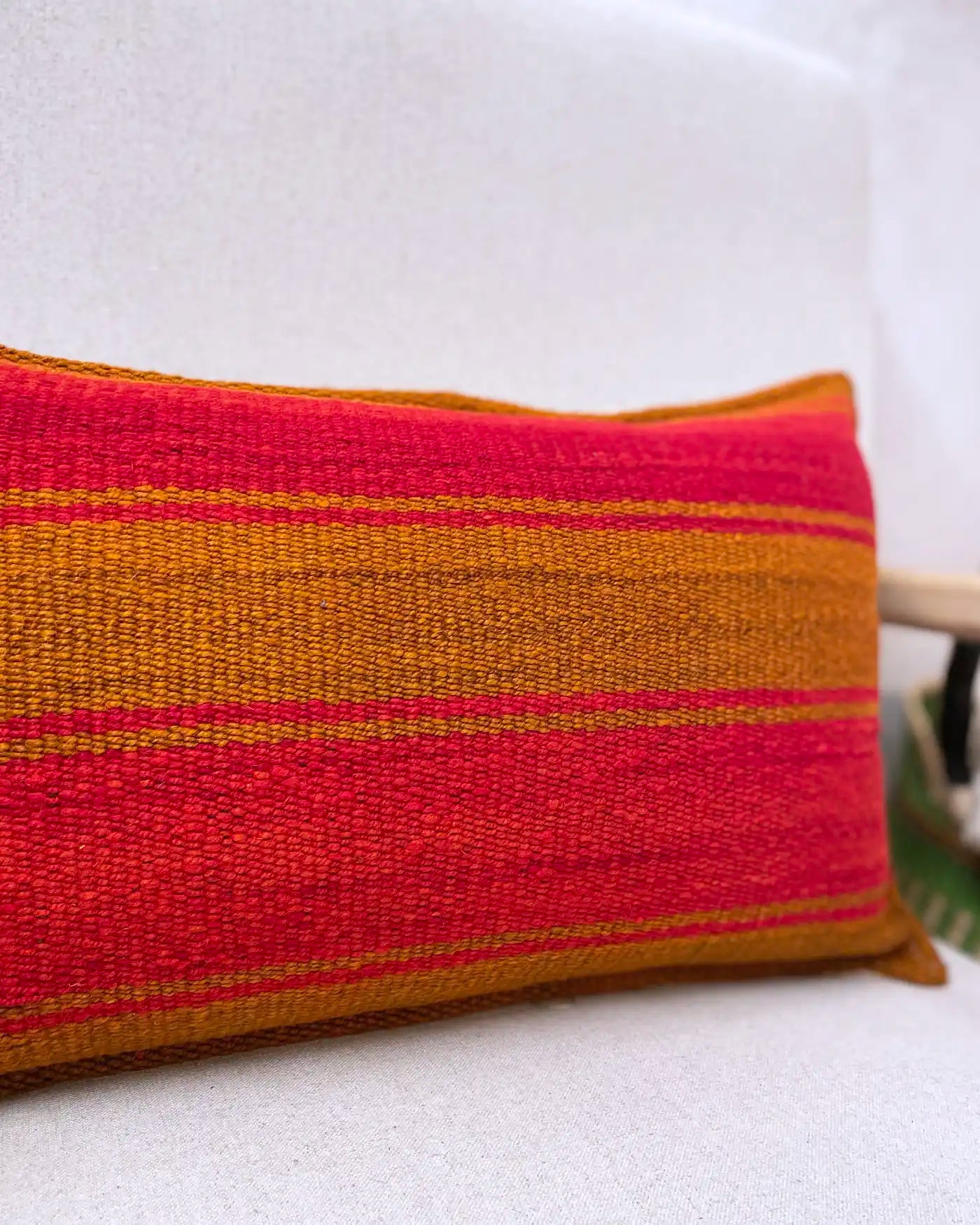 Peruvian Handmade Red and Orange Striped Cushion 30x50