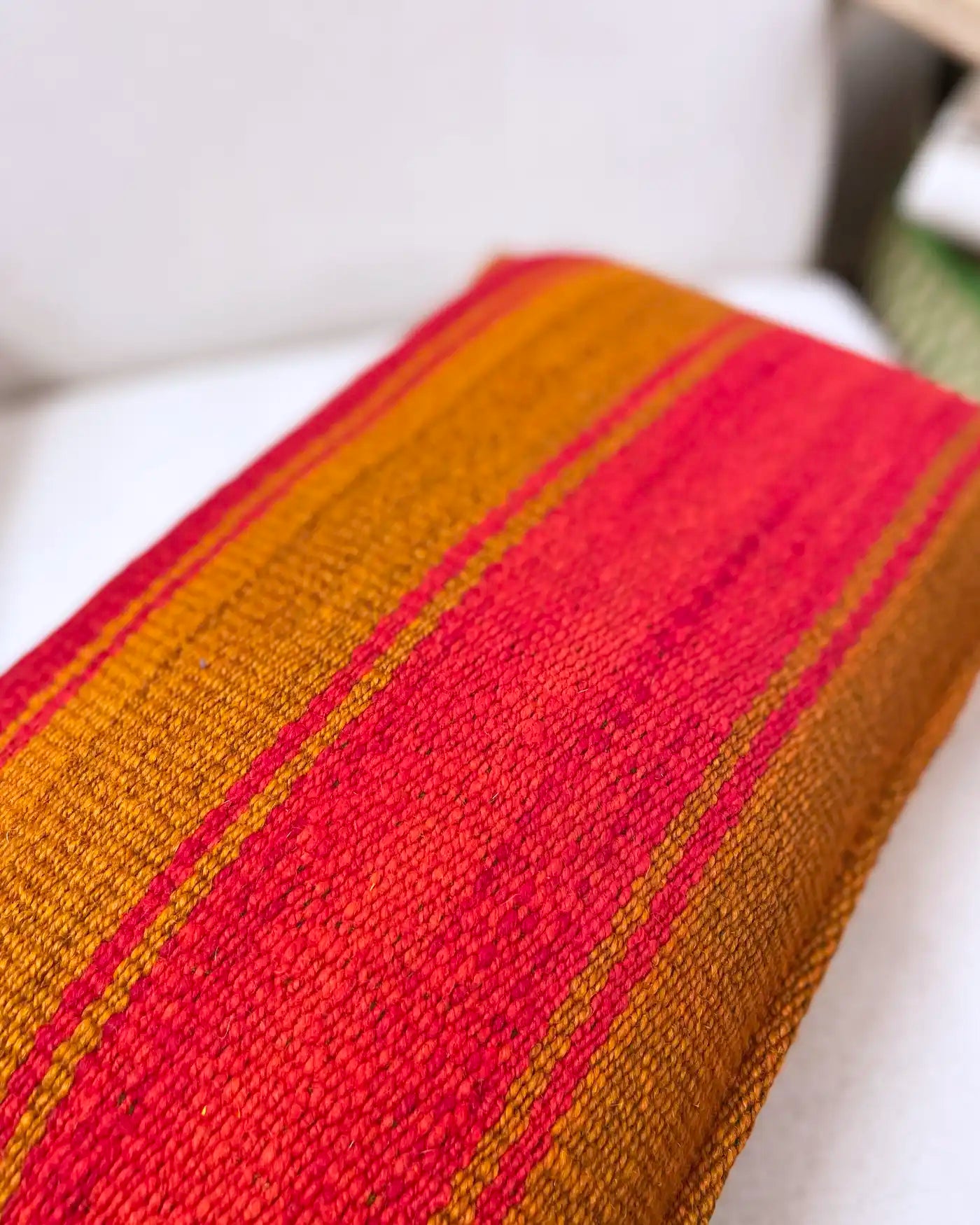 Peruvian Handmade Red and Orange Striped Cushion 30x50