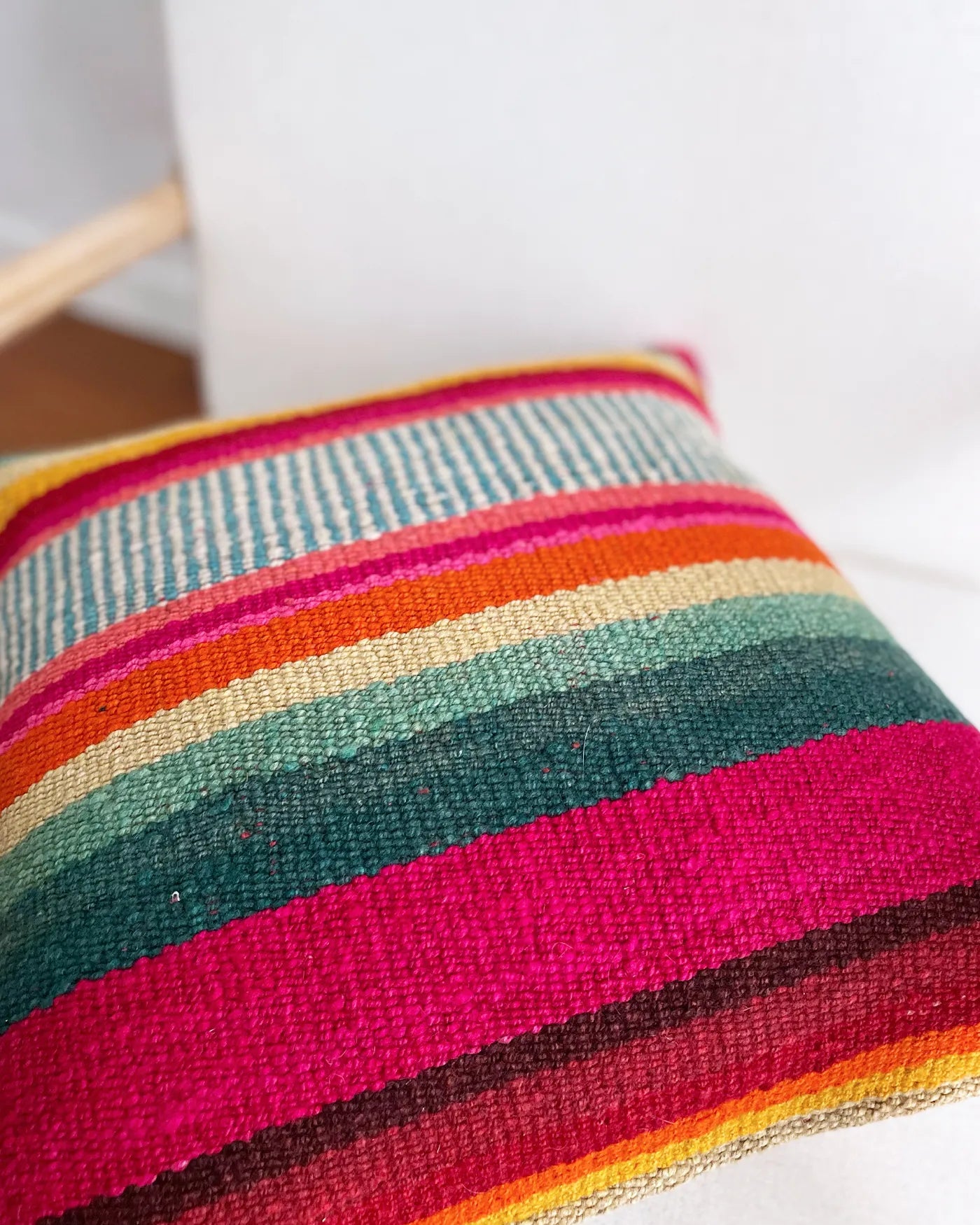 Cojín Étnico Peruano Verde y Naranja 50x50