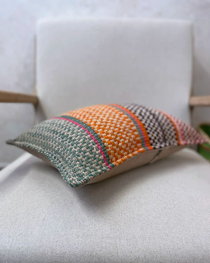 Cojín Étnico Peruano Naranja y Verde 30x50