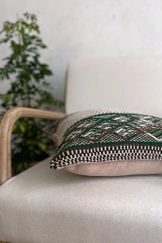 Cojín peruano étnico marrón y verde