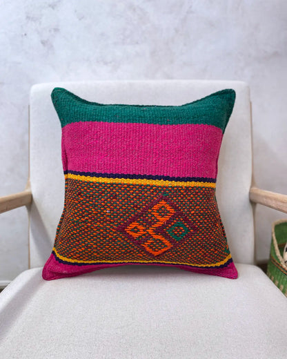 Cojín Étnico Peruano Rosa y Verde 50x50