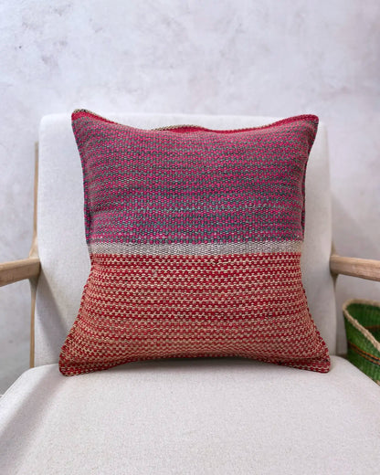 Cojín Artesanal Étnico Rosa y Rojo 50x50