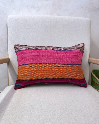 Cojín Étnico Artesanal Rosa y Naranja 30x50