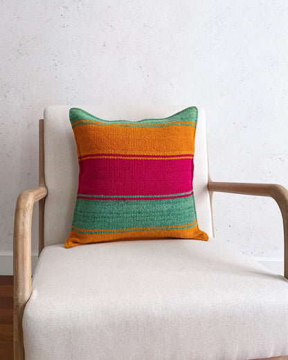Cojín de Lana Peruano Naranja y Verde 50x50