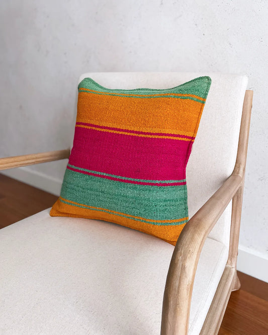 Cojín de Lana Peruano Naranja y Verde 50x50