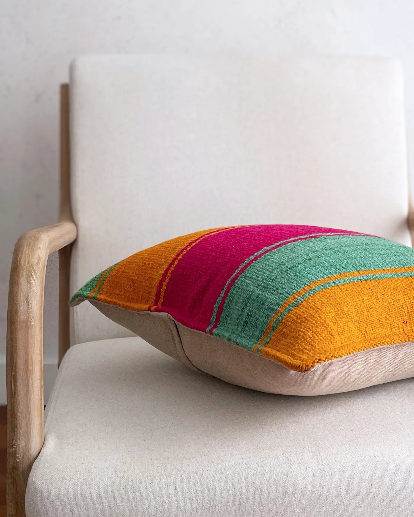 Cojín de Lana Peruano Naranja y Verde 50x50