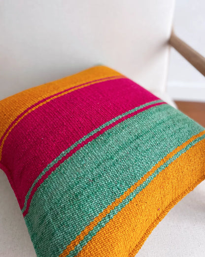 Cojín de Lana Peruano Naranja y Verde 50x50