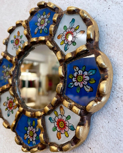 Espejo Peruano Pintado a Mano Azul y Blanco