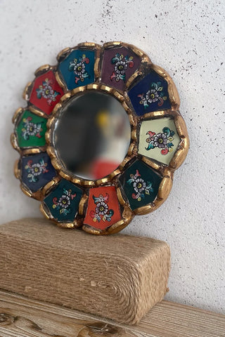 Espejo peruano pintado a mano, 20 cm - Multicolor