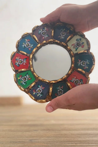 Espejo peruano pintado a mano, 20 cm - Multicolor