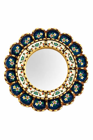 Espejo peruano pintado a mano, 30 cm - Azul