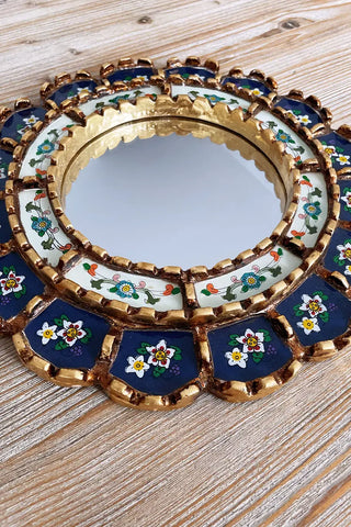 Espejo peruano pintado a mano, 30 cm - Azul