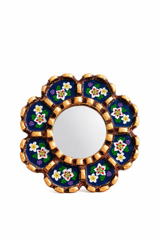 Espejo peruano pintado a mano, 15 cm - Azul