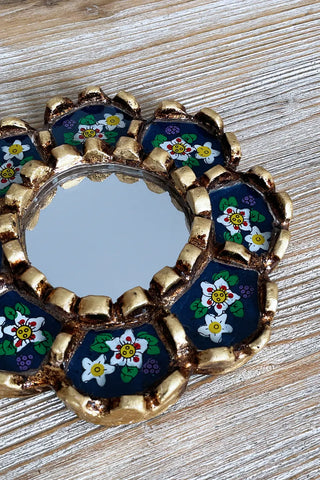 Espejo peruano pintado a mano, 15 cm - Azul