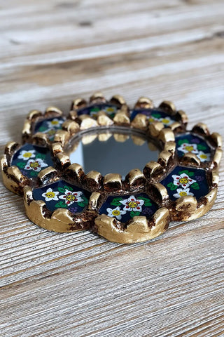Espejo peruano pintado a mano, 15 cm - Azul