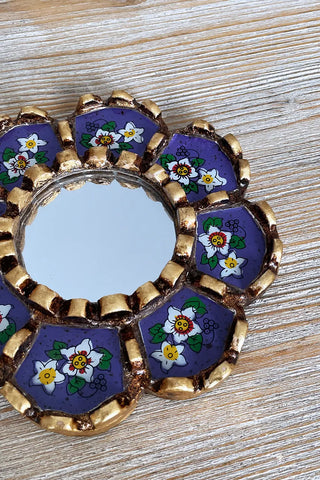 Espejo peruano pintado a mano, 15 cm - Lila