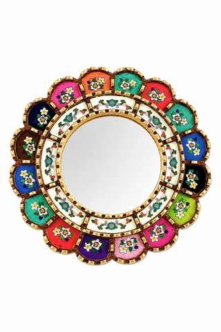 Espejo peruano pintado a mano, 30 cm - Multicolor
