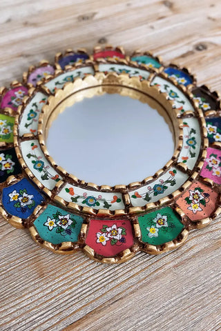 Espejo peruano pintado a mano, 30 cm - Multicolor