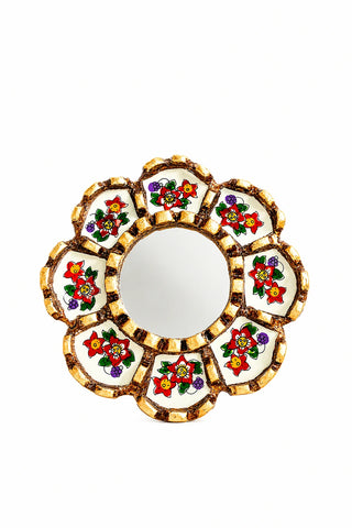 Espejo peruano pintado a mano, 15 cm - Marfil