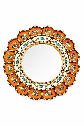 Espejo peruano pintado a mano, 30 cm - Naranja