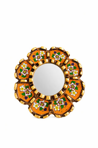 Espejo peruano pintado a mano, 15 cm - Naranja